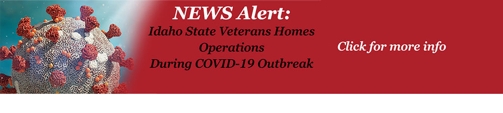 Slide with COVID illustration and News Alert - Idaho State Veterans Homes Operations During COVID Outbreak
