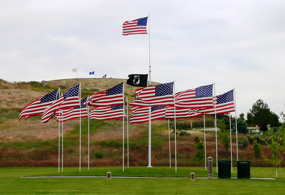 Group of American Flags at the bottom of the Idaho Veteran's Cemetery
